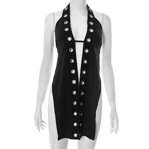 Black backless top with silver detail